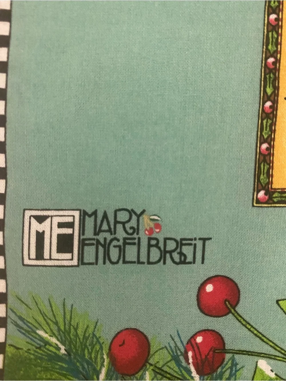 Mary Engelbreit Holiday Green Red Mouse Book Plate Fabric Kids Nursery Book 10”